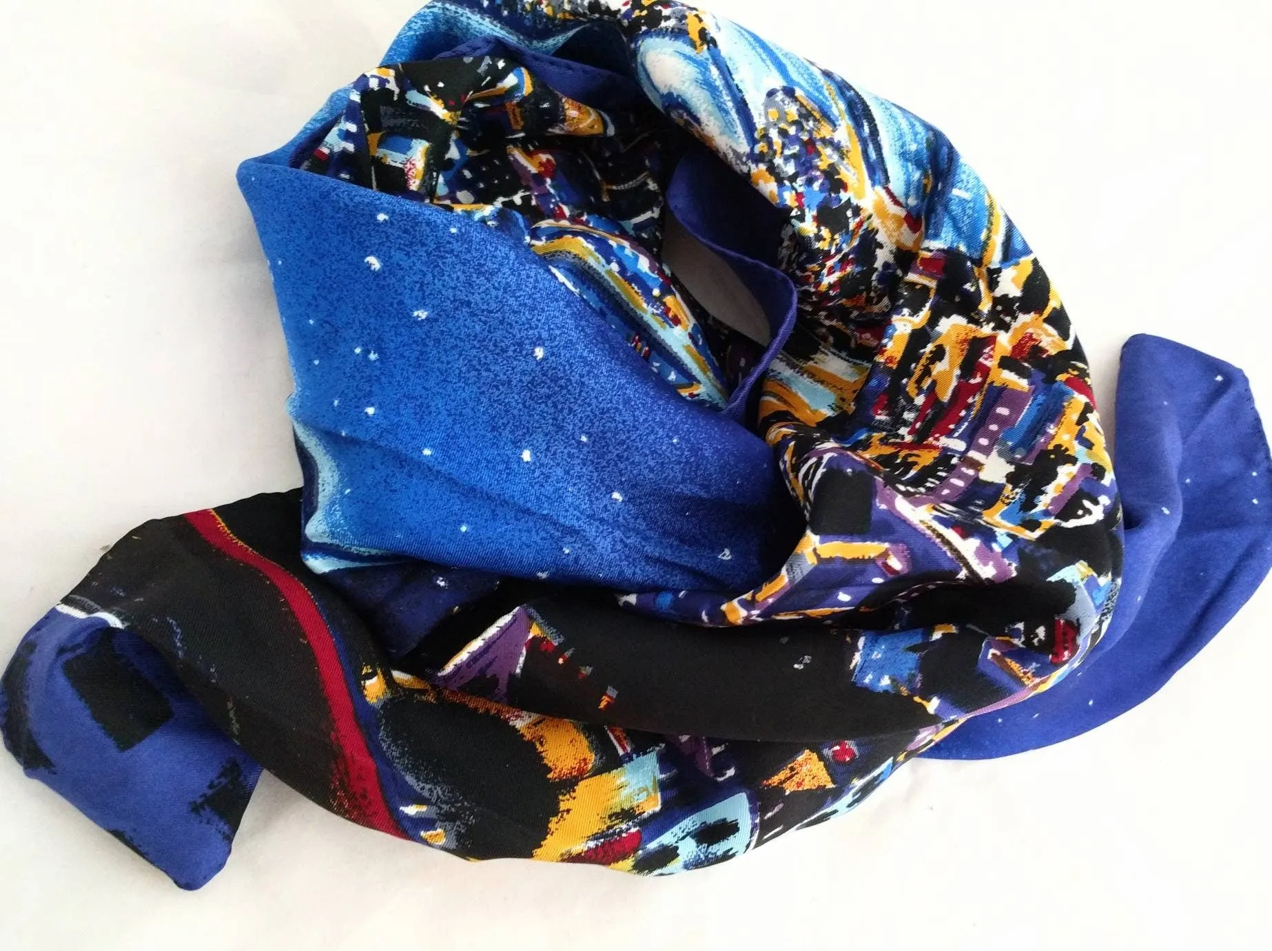 Hand-Painted Italian Silk Scarf – “Starry Paris Night,” Made in Firenze, Italy, Collectible Art Scarf, Headscarf/Wrap, Unique Gift