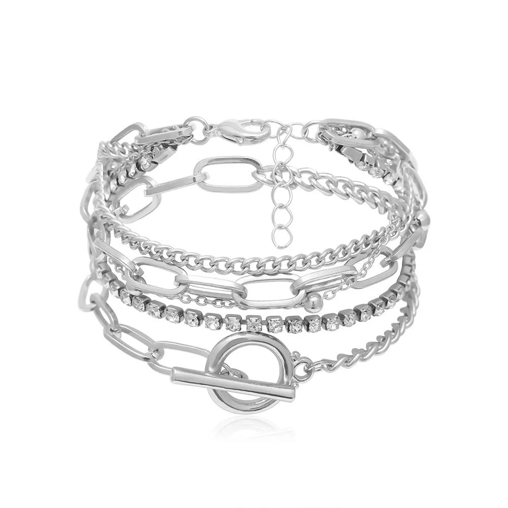 Handmade Minimalist Silver Charm Layering Bracelets Set