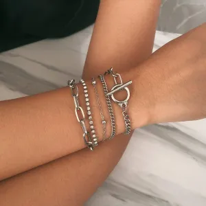 Handmade Minimalist Silver Charm Layering Bracelets Set