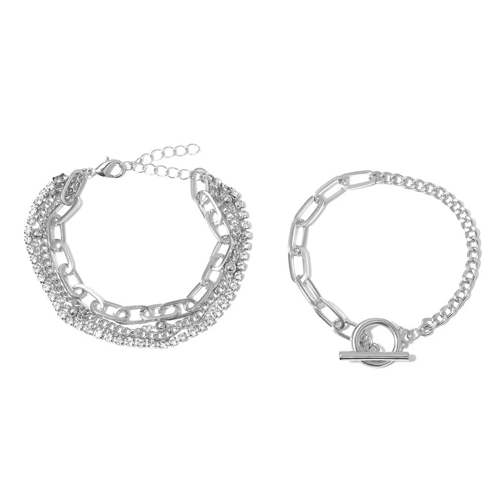 Handmade Minimalist Silver Charm Layering Bracelets Set