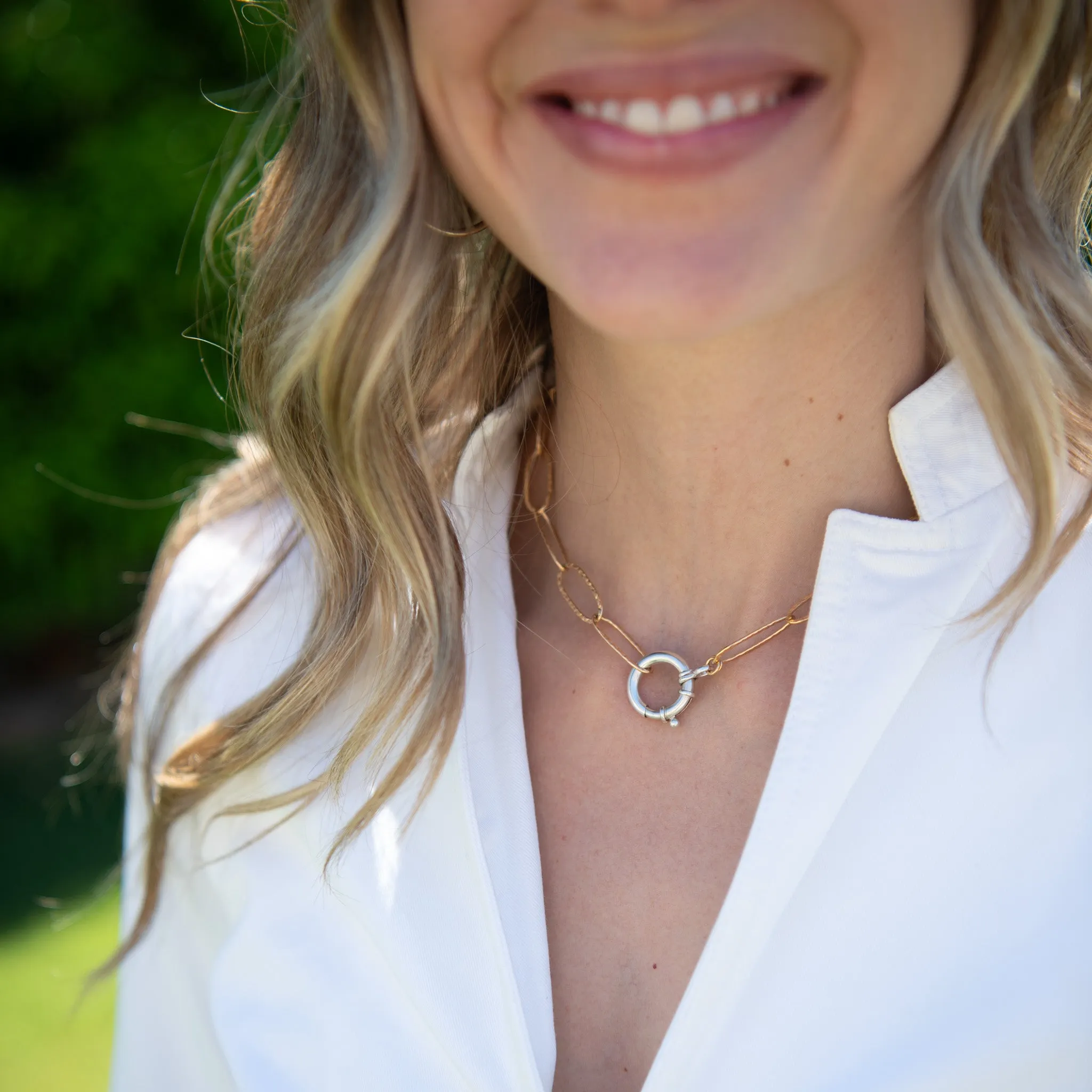 Heavy Hammered Chain & Bolt Clasp Necklace