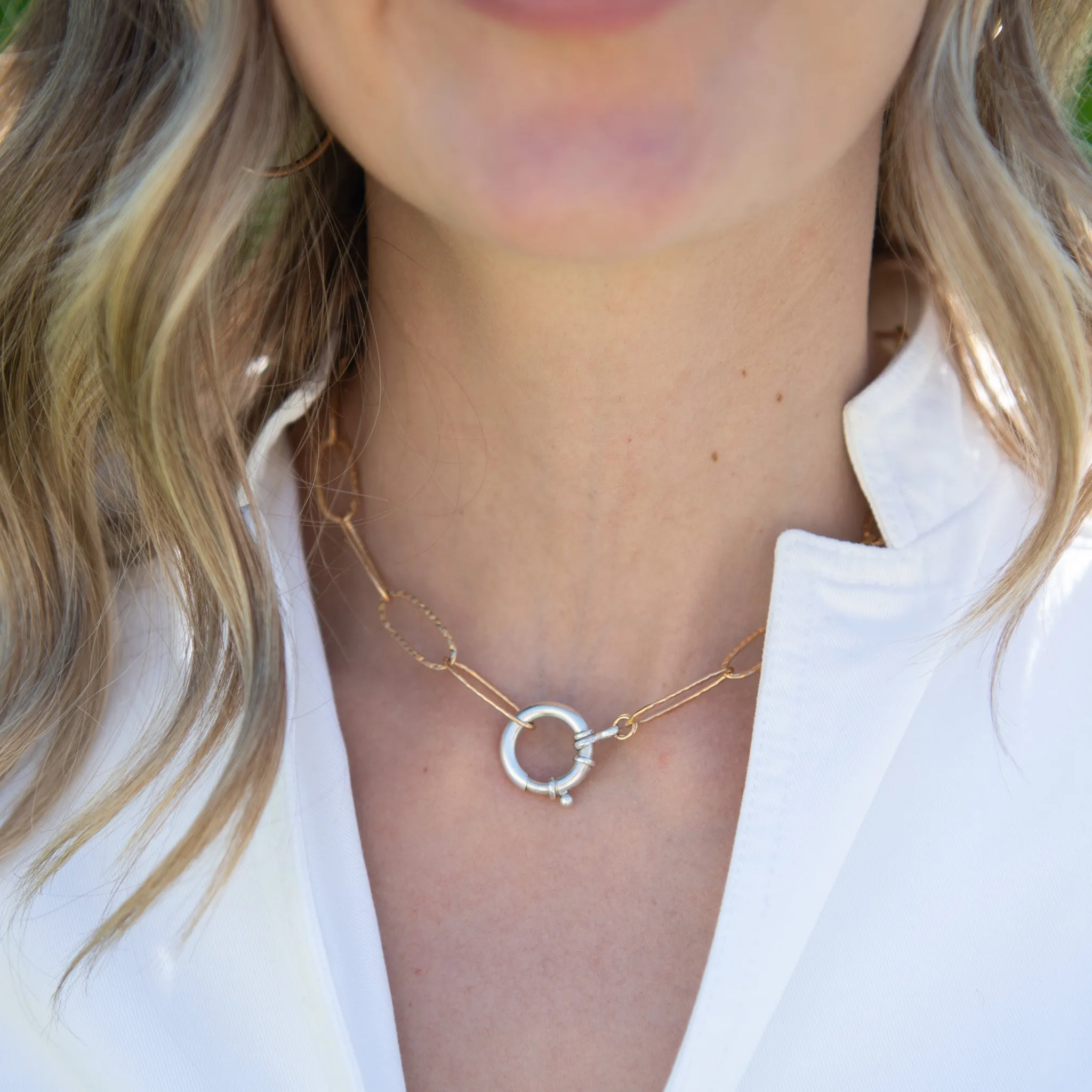 Heavy Hammered Chain & Bolt Clasp Necklace