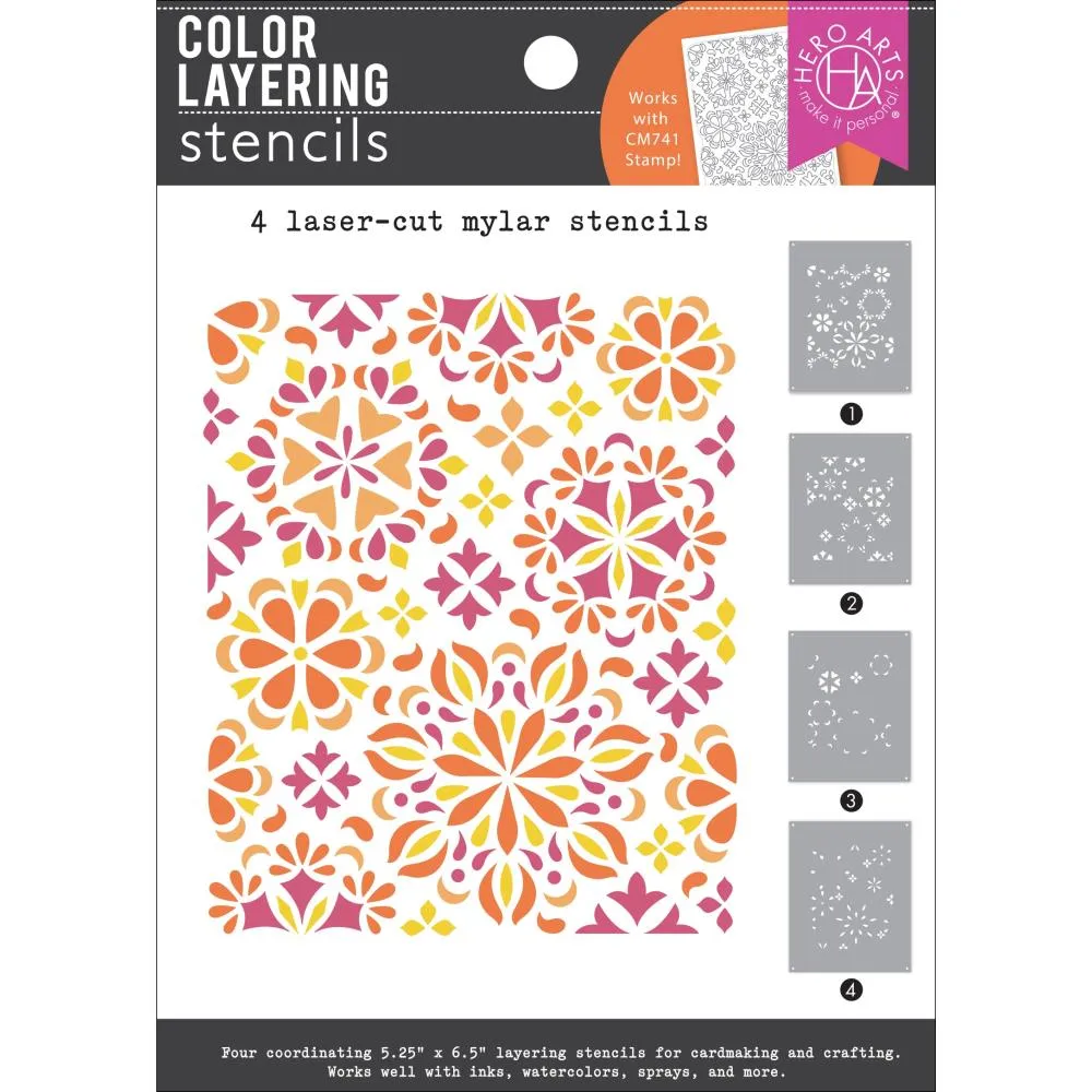 Hero Arts Colour Layering Stencil Set 5.25"X6.5" Mandala Flower Pattern