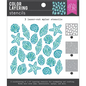 Hero Arts Colour Layering Stencil Set 6"X6" Seashells