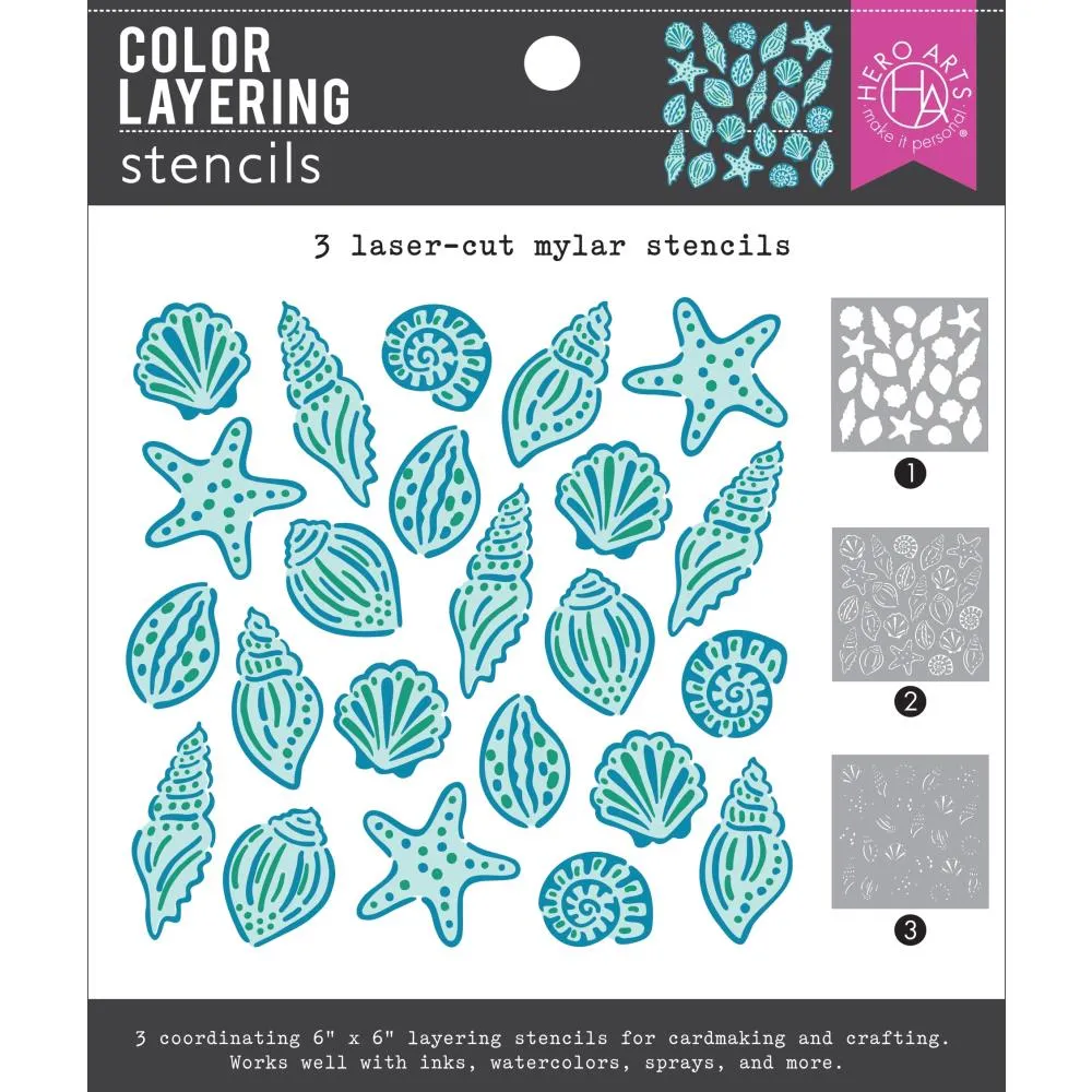 Hero Arts Colour Layering Stencil Set 6"X6" Seashells