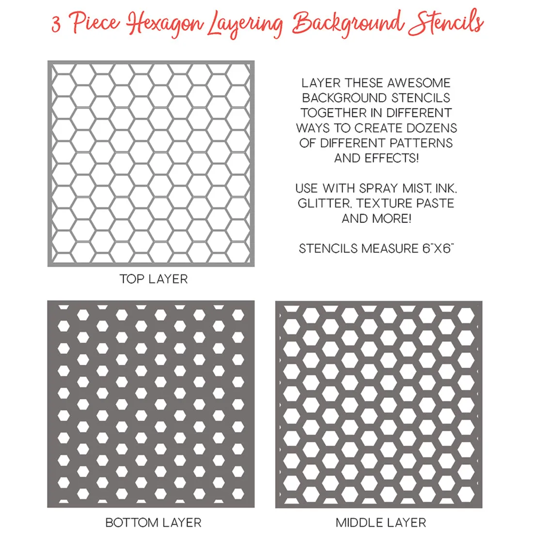 Hexagon Layering Background Stencils Set of 3  