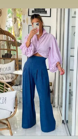HIGH & WIDE WAIST DOUBLE PLEATED WIDE LONG PANTS