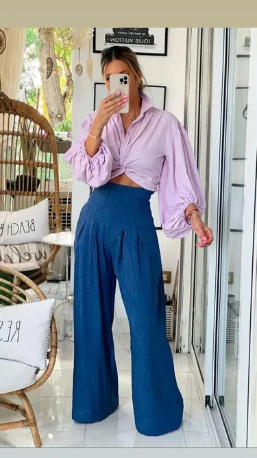HIGH & WIDE WAIST DOUBLE PLEATED WIDE LONG PANTS