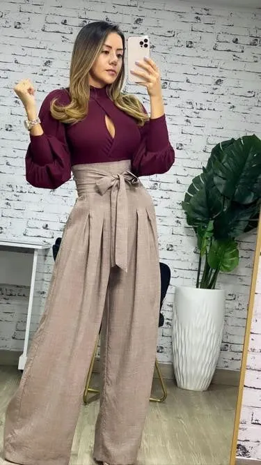 HIGH & WIDE WAIST DOUBLE PLEATED WIDE LONG PANTS