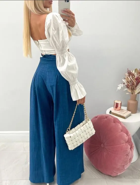 HIGH & WIDE WAIST DOUBLE PLEATED WIDE LONG PANTS