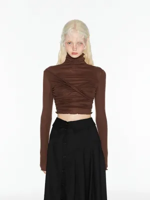 High-Neck Knit Crop Layering Top