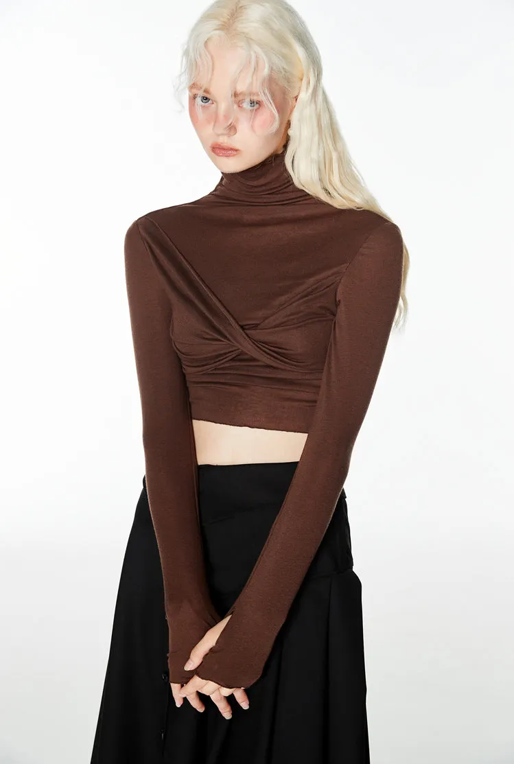 High-Neck Knit Crop Layering Top