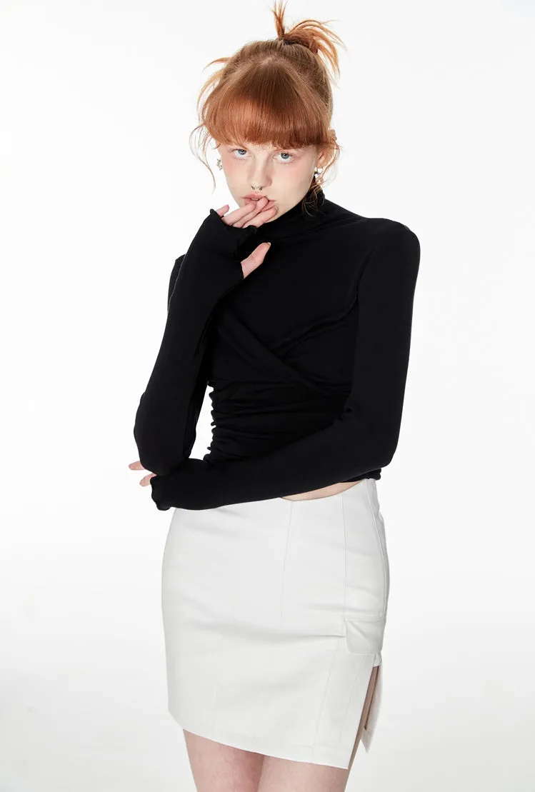 High-Neck Knit Crop Layering Top