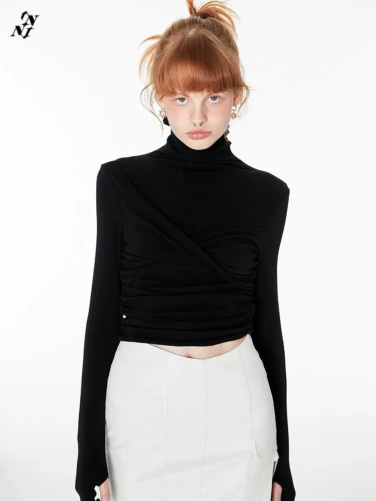 High-Neck Knit Crop Layering Top