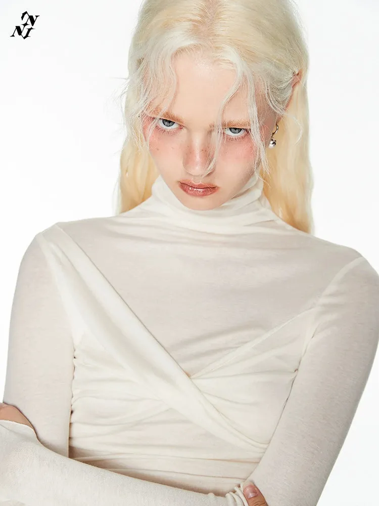 High-Neck Knit Crop Layering Top