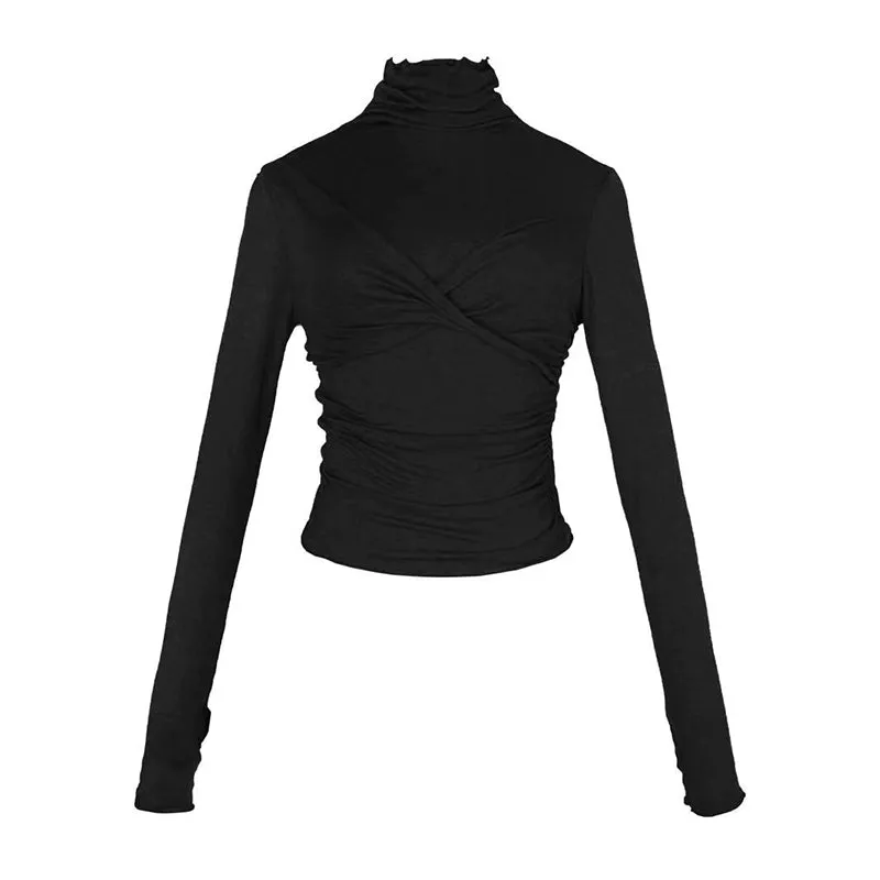 High-Neck Knit Crop Layering Top