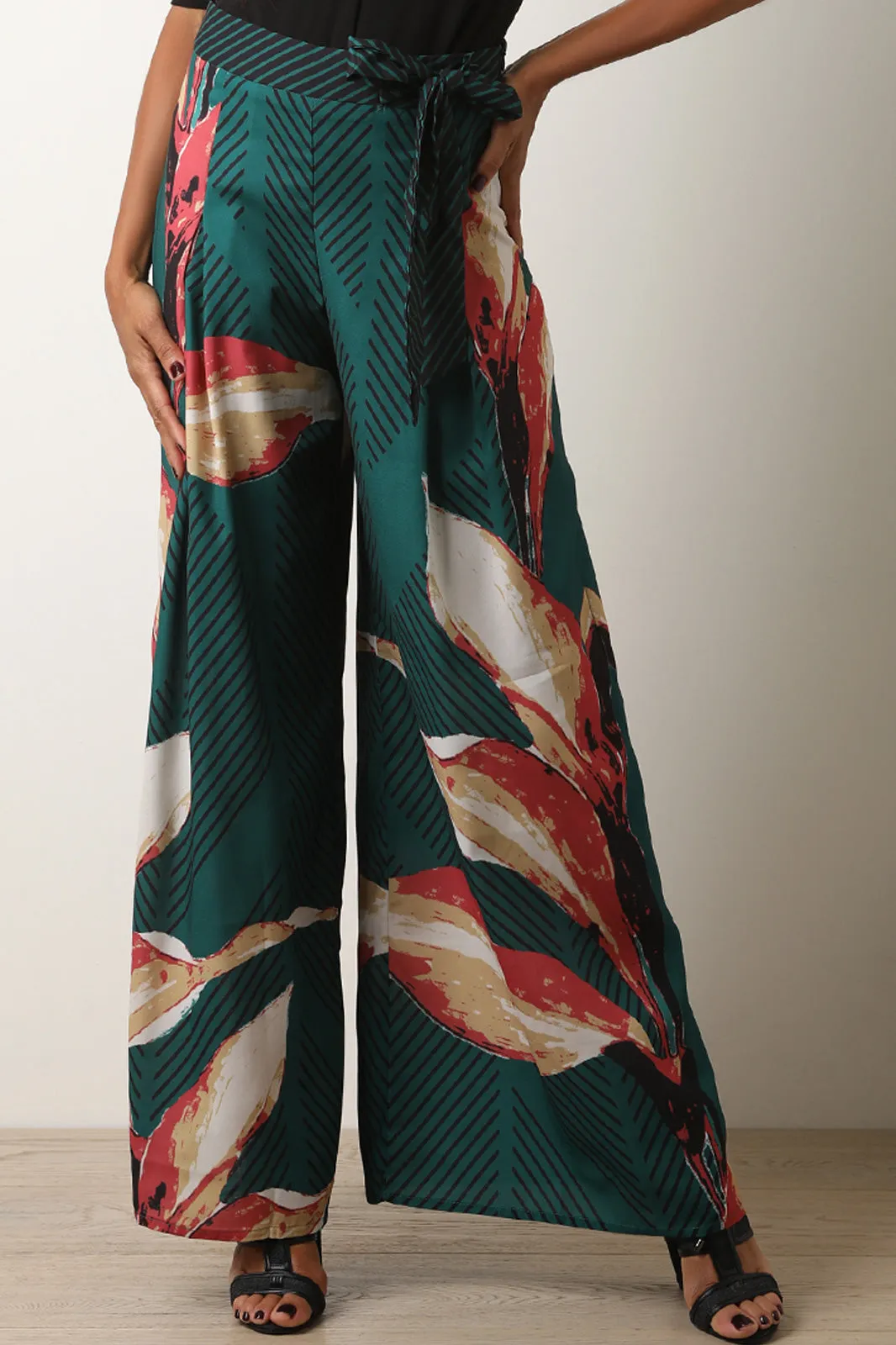 High Rise Floral Waist Sash Palazzo Pants
