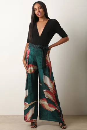 High Rise Floral Waist Sash Palazzo Pants
