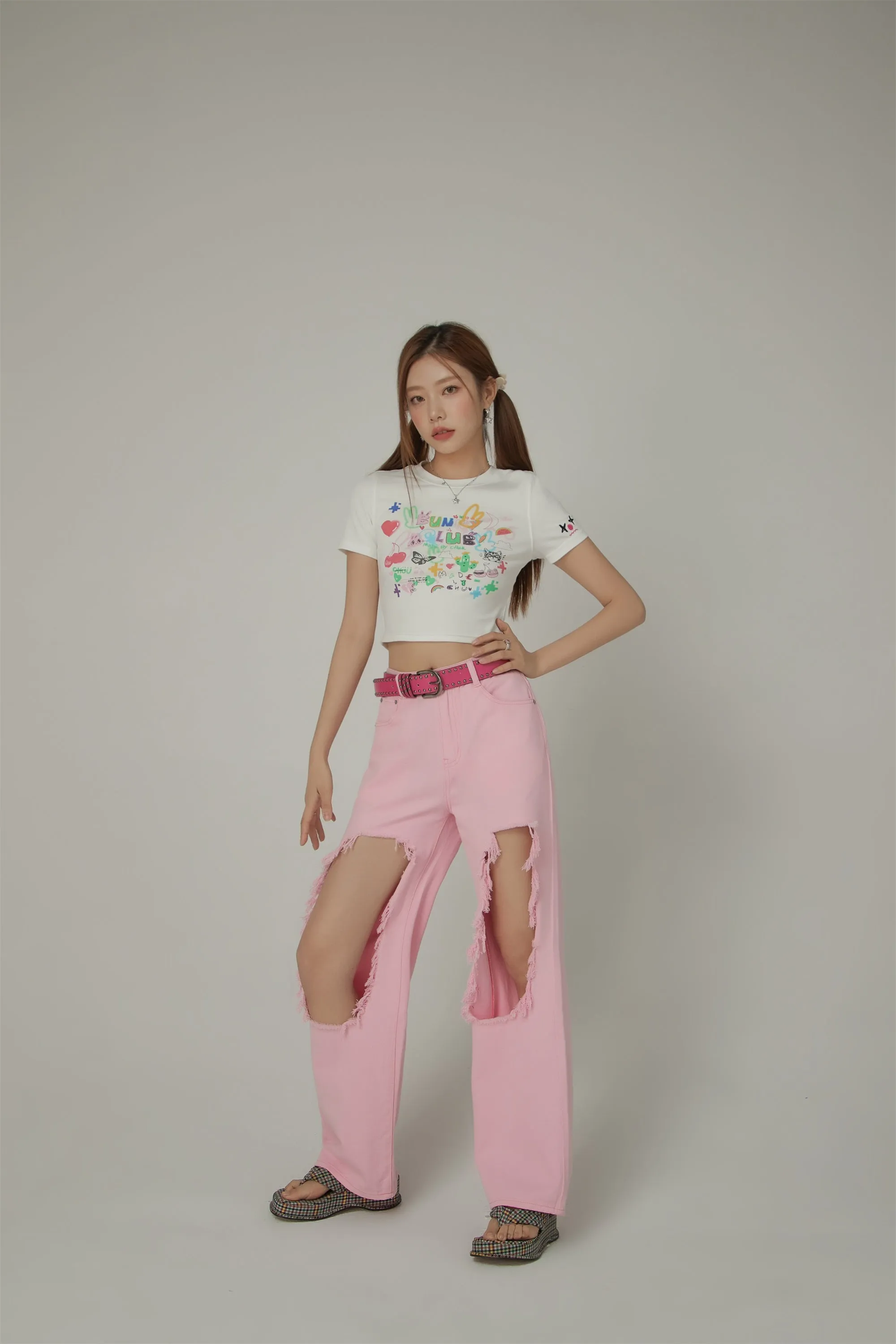 High Waist Distressed Ripped Open Wide-Leg Pants