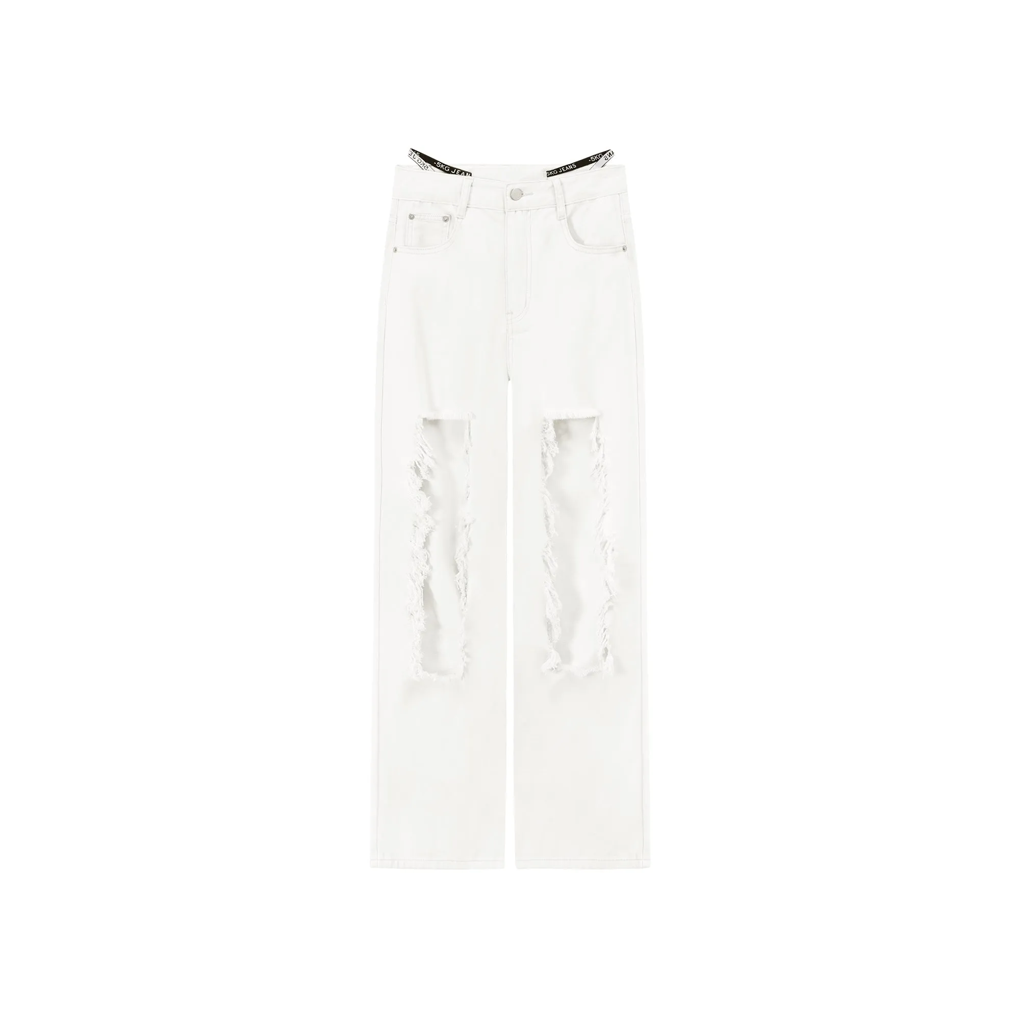 High Waist Distressed Ripped Open Wide-Leg Pants
