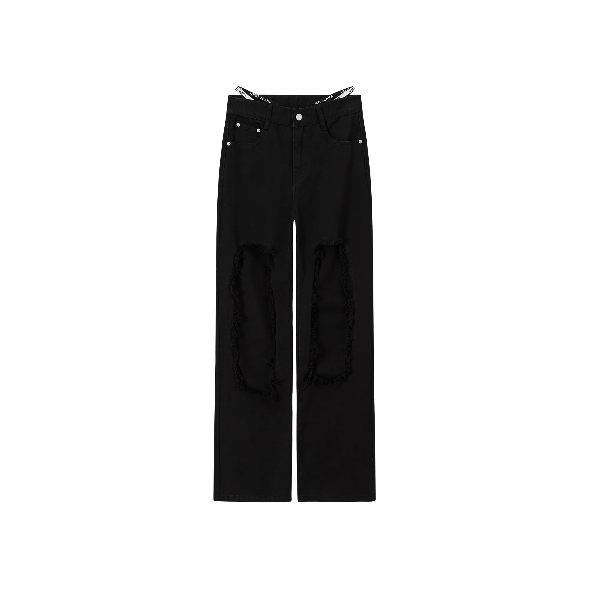 High Waist Distressed Ripped Open Wide-Leg Pants