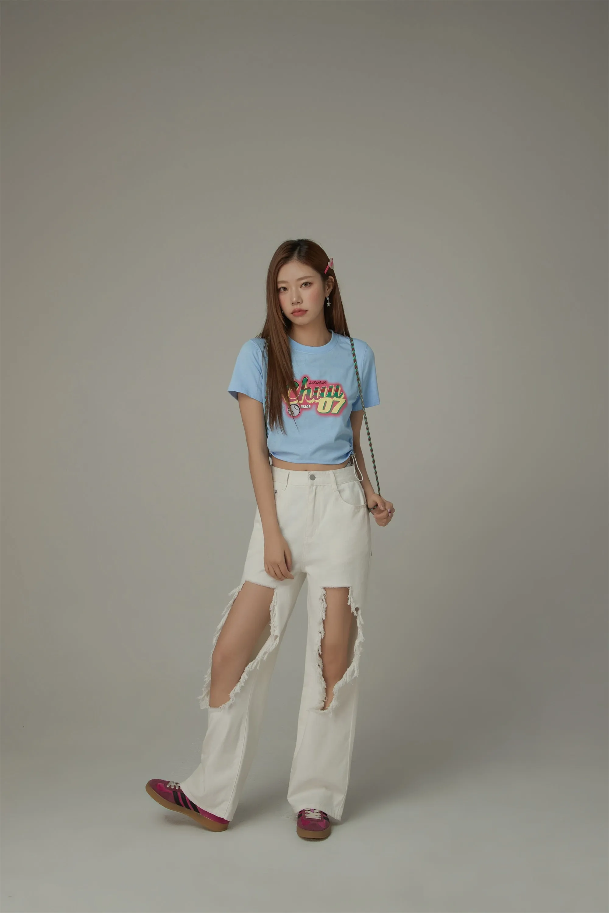 High Waist Distressed Ripped Open Wide-Leg Pants
