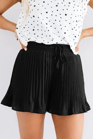 High Waist Drawstring Pleated Shorts