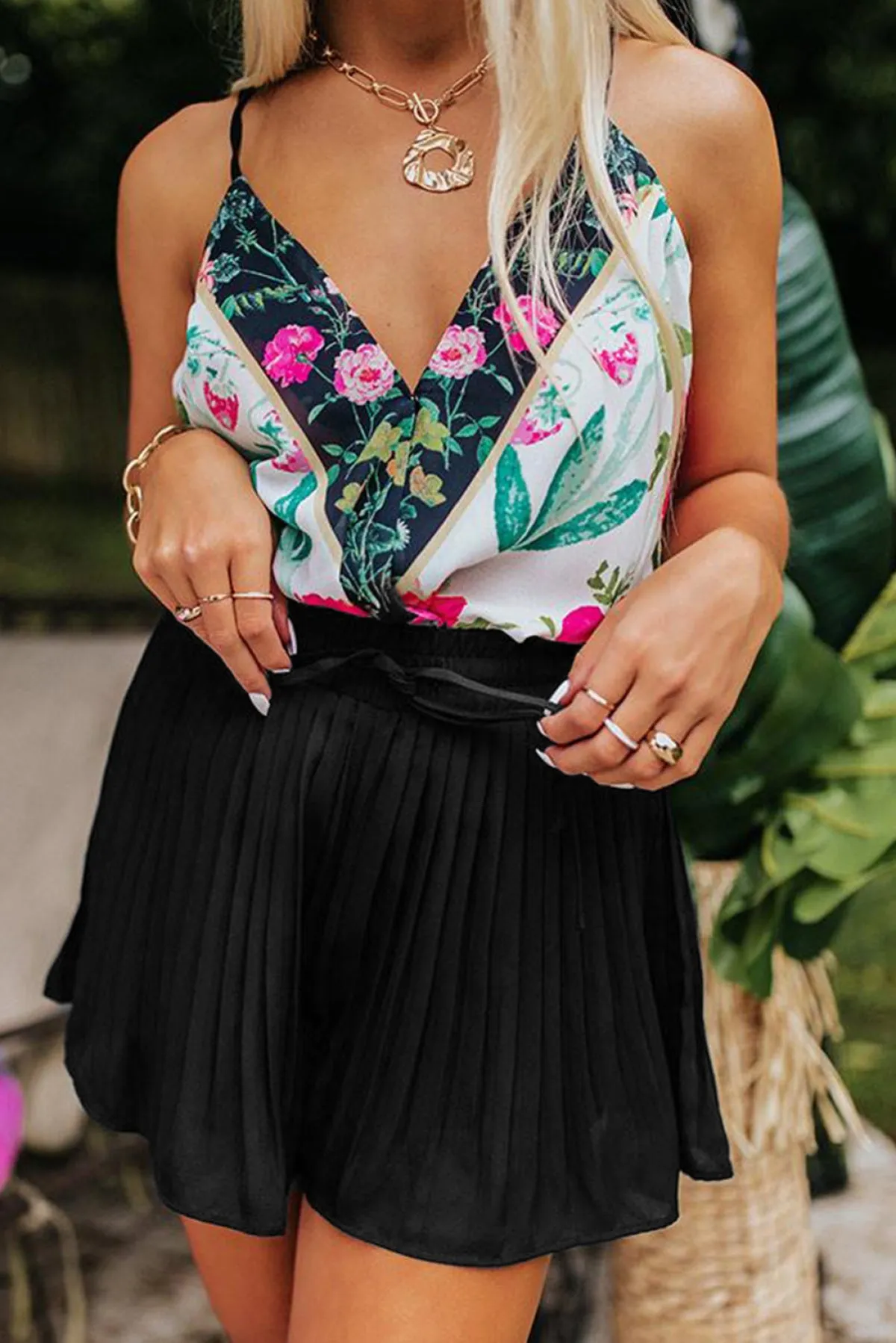 High Waist Drawstring Pleated Shorts