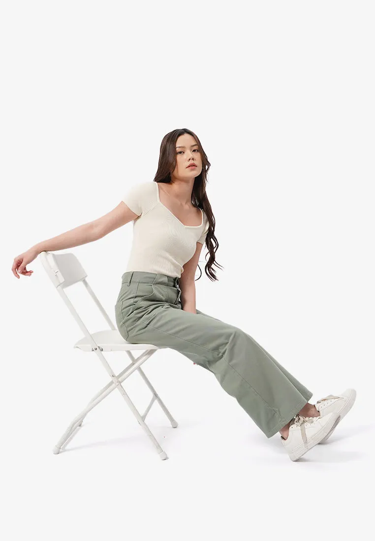High Waist Pants with Double Pocket