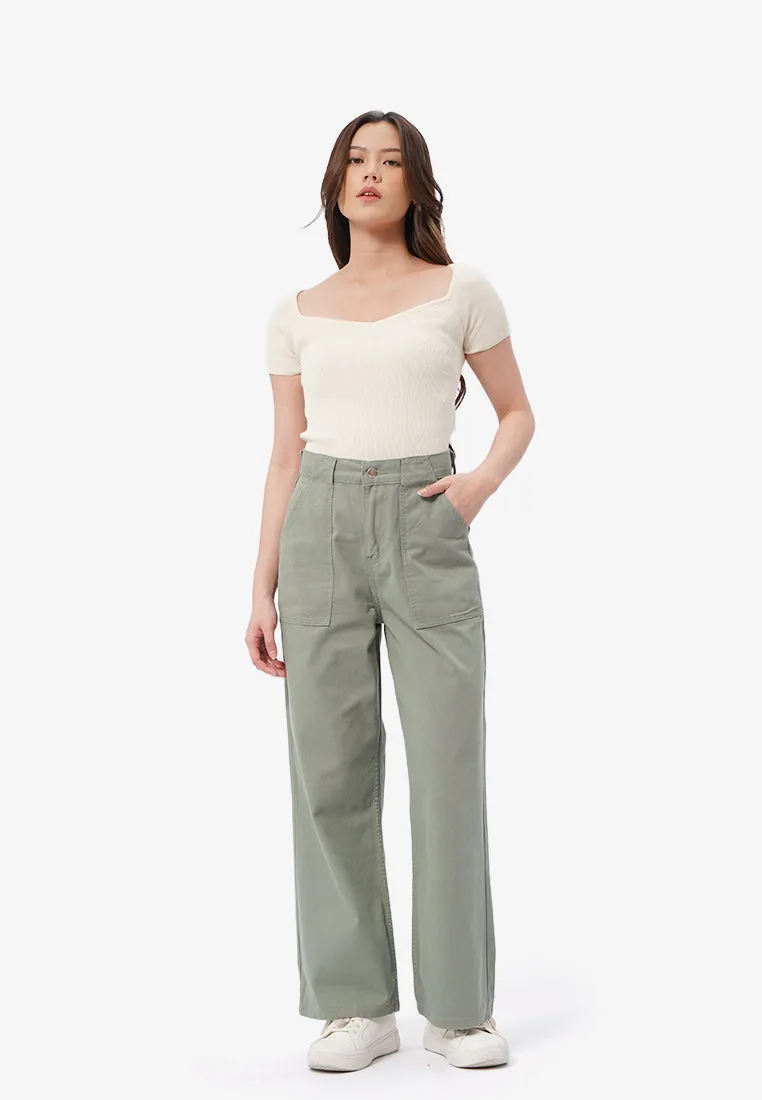 High Waist Pants with Double Pocket