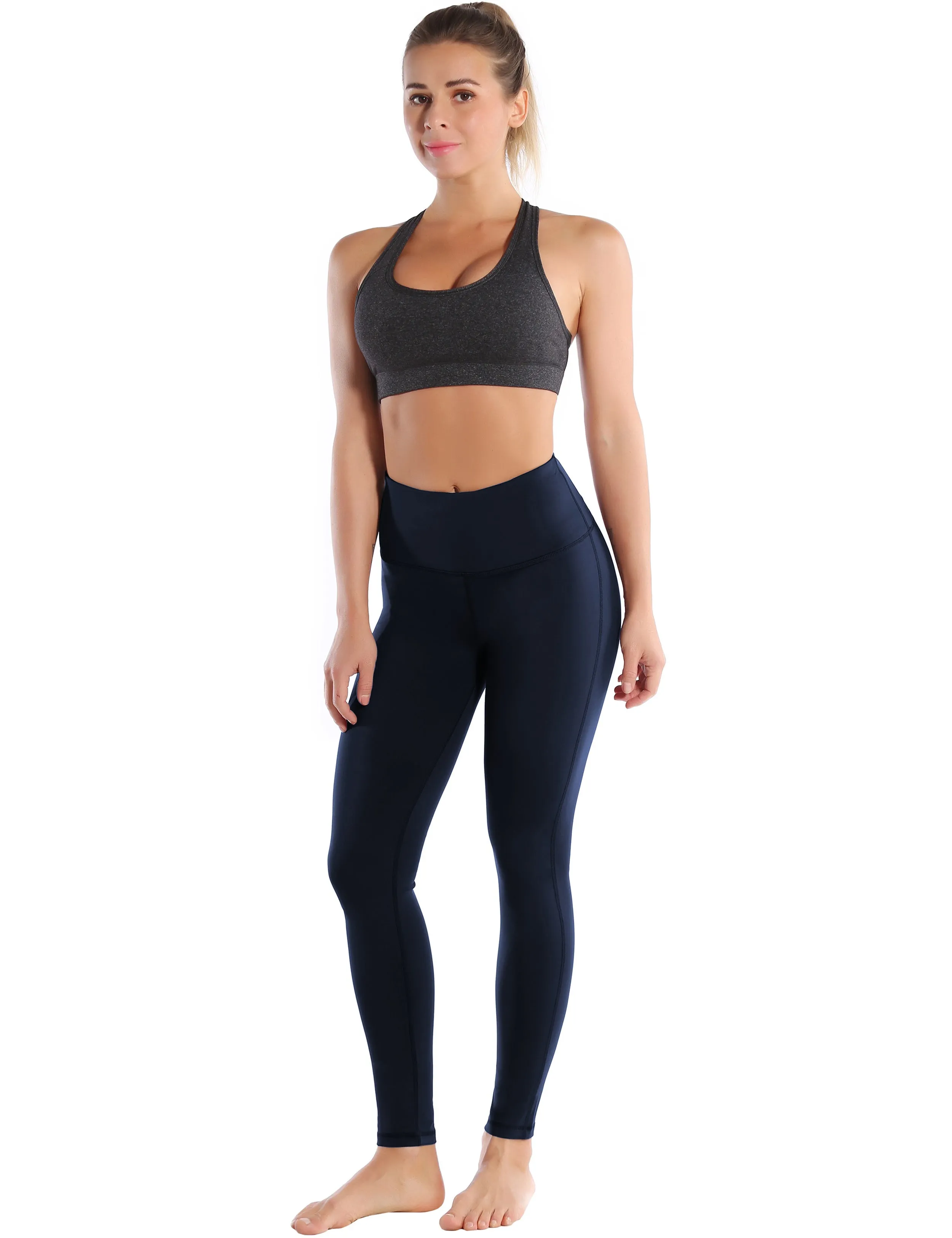 High Waist Side Line Yoga Pants darknavy_yoga