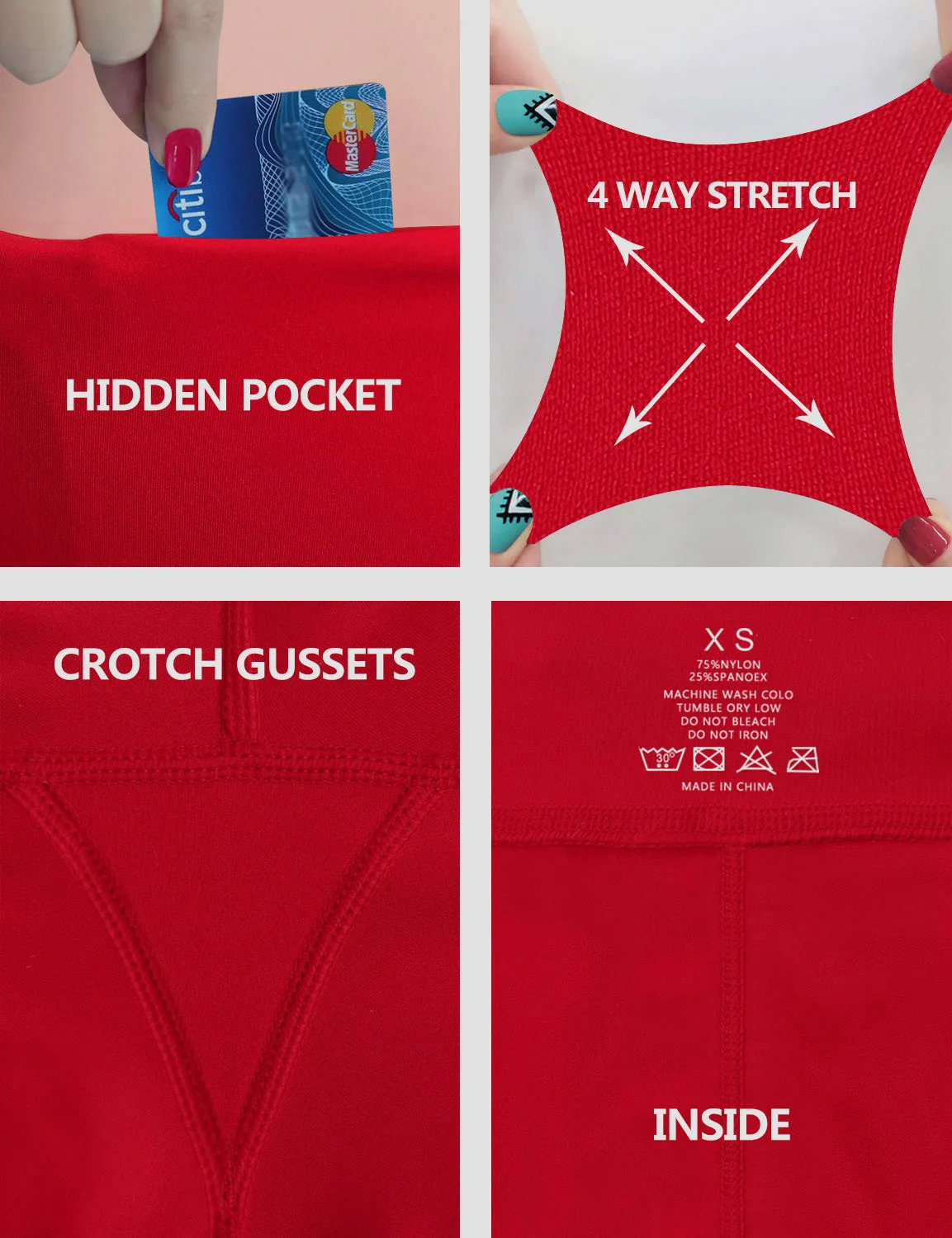 High Waist Side Pockets Biking Pants scarlet_Biking