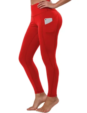 High Waist Side Pockets Biking Pants scarlet_Biking