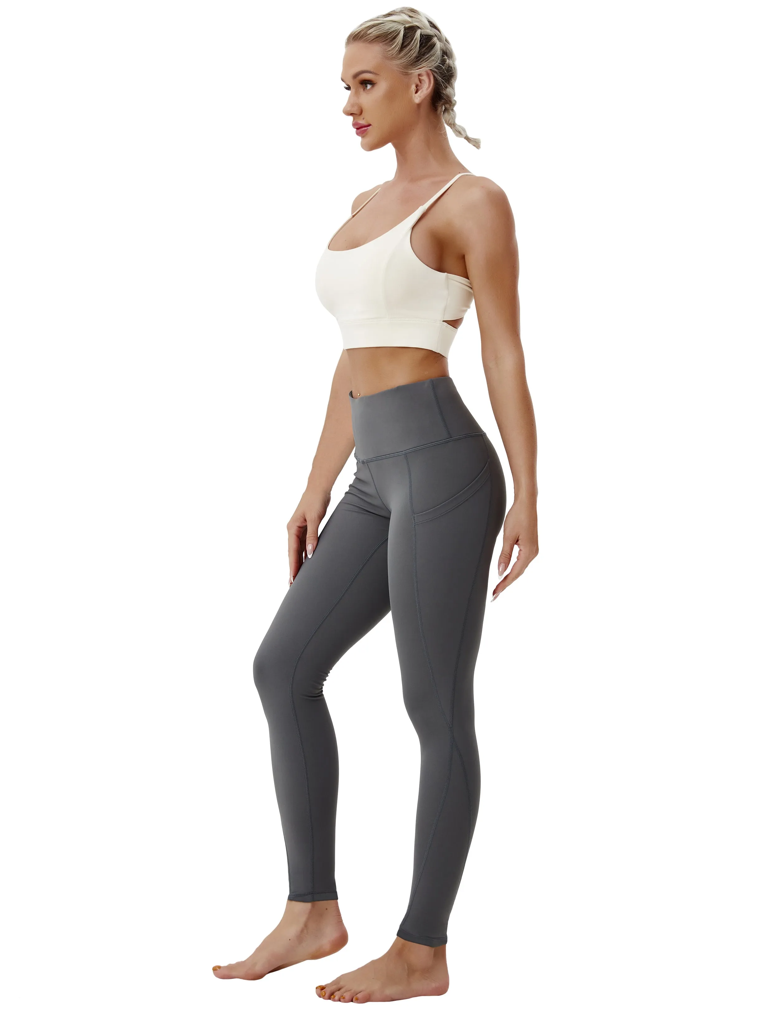 High Waist Side Pockets Golf Pants shadowcharcoal_Golf