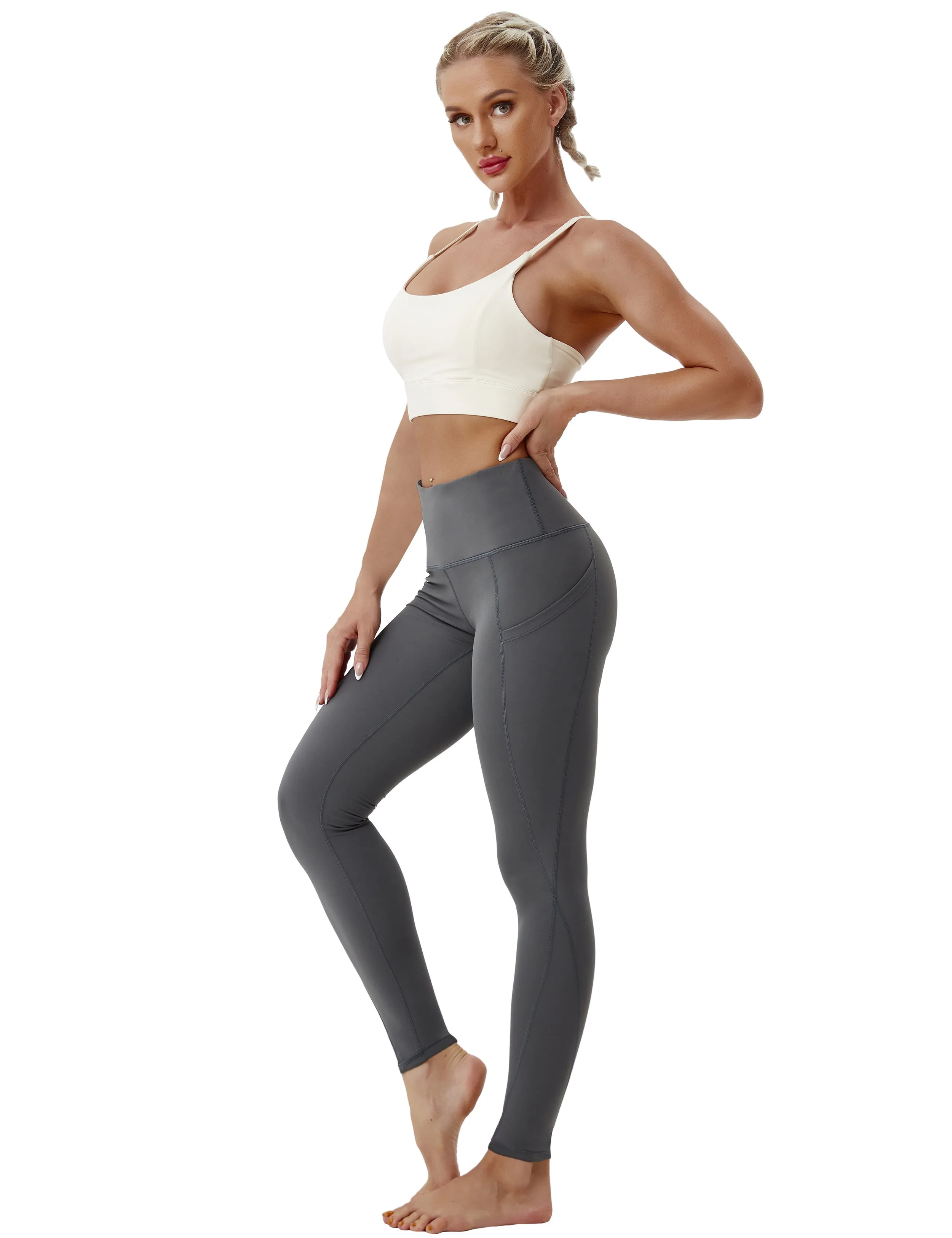 High Waist Side Pockets Pilates Pants shadowcharcoal_Pilates