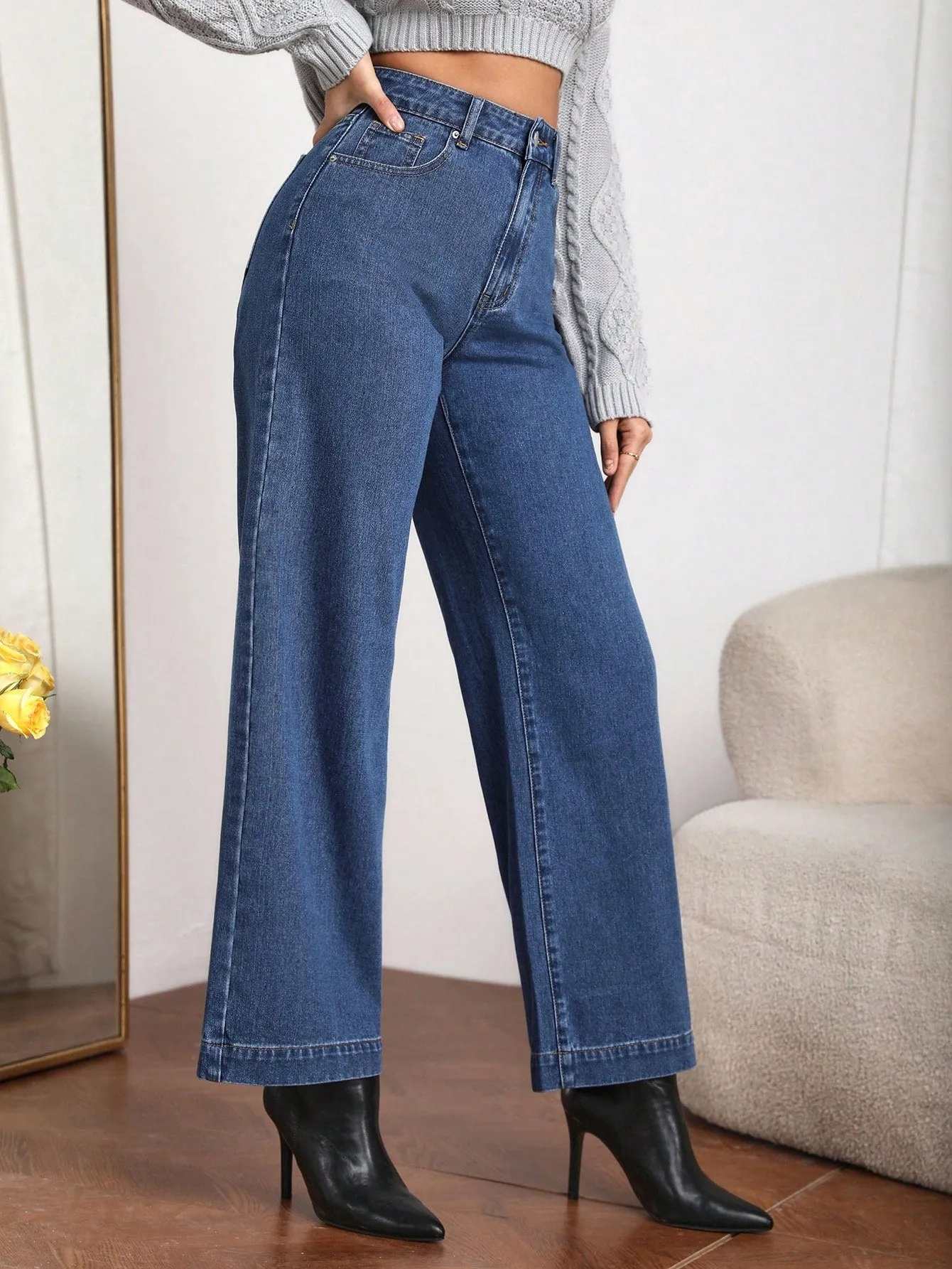High Waist Slant Pocket Cord Pants