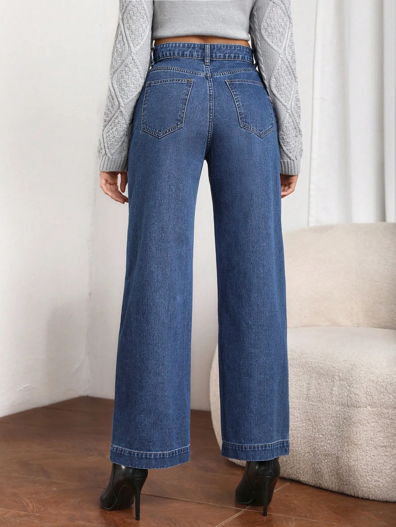 High Waist Slant Pocket Cord Pants