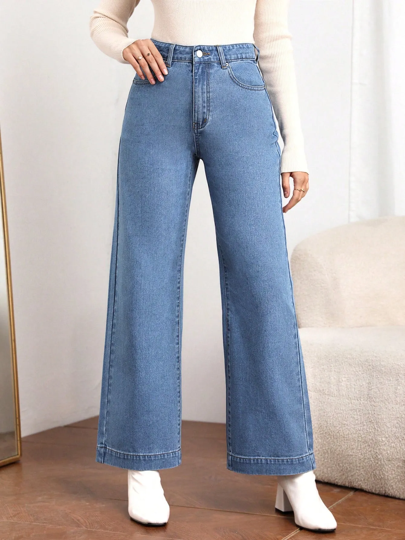 High Waist Slant Pocket Cord Pants