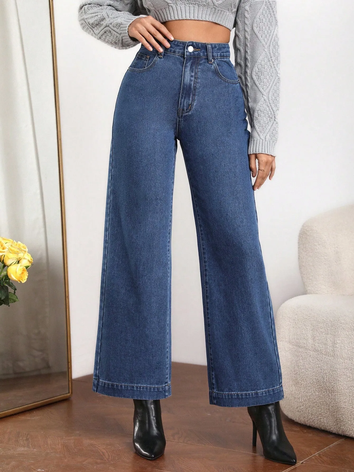 High Waist Slant Pocket Cord Pants