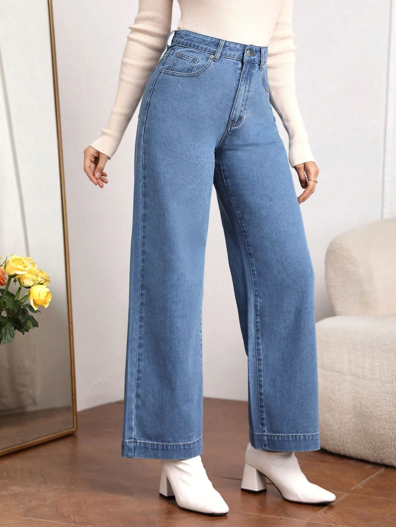 High Waist Slant Pocket Cord Pants