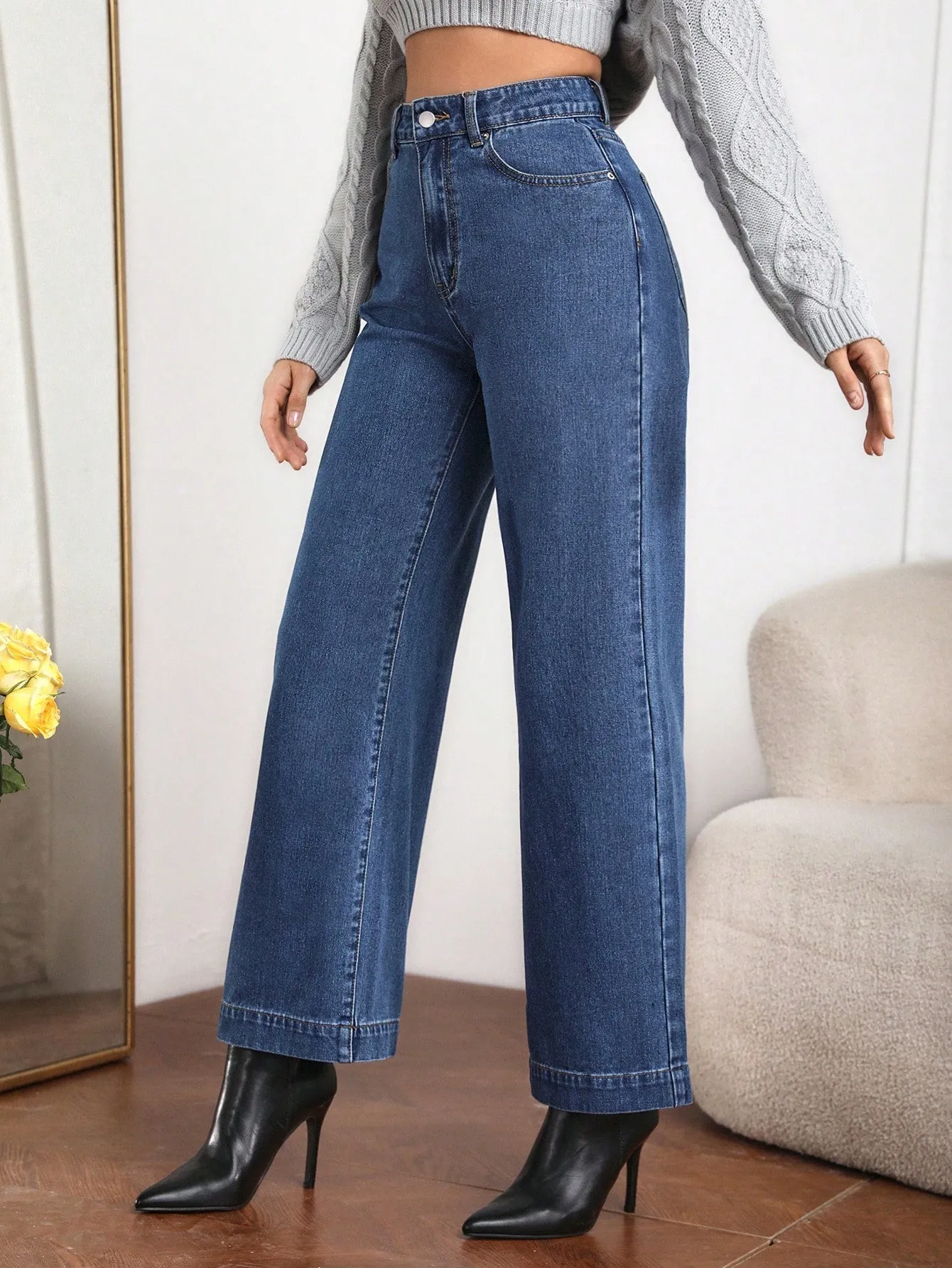 High Waist Slant Pocket Cord Pants