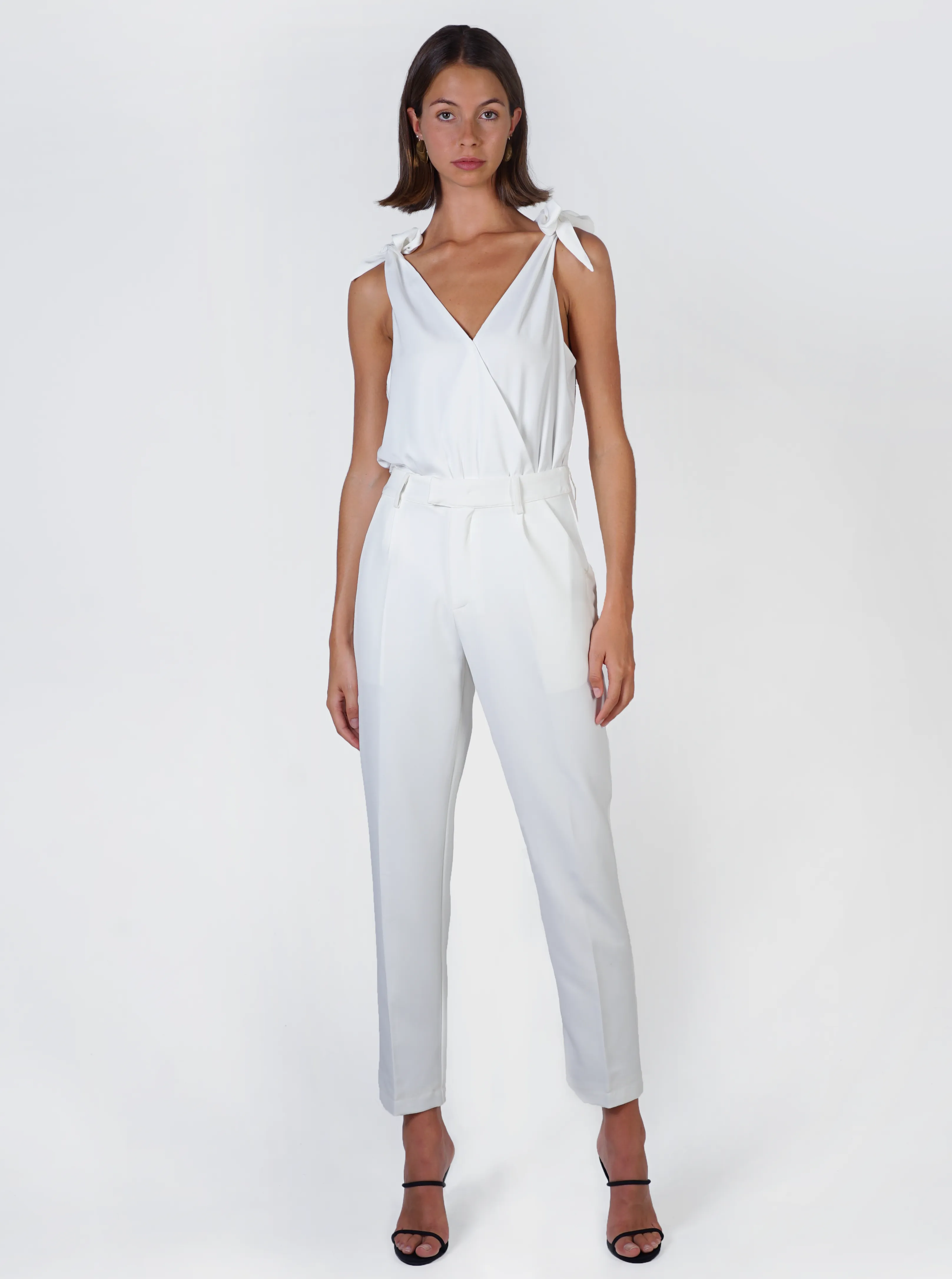 High Waist Tapered Trousers- White