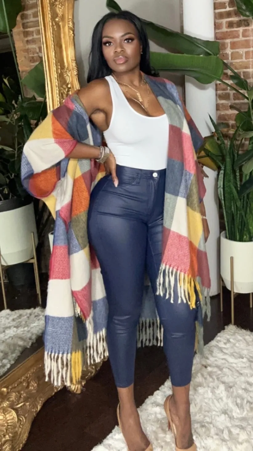 High Waist Vegan Leather  Pants - Navy