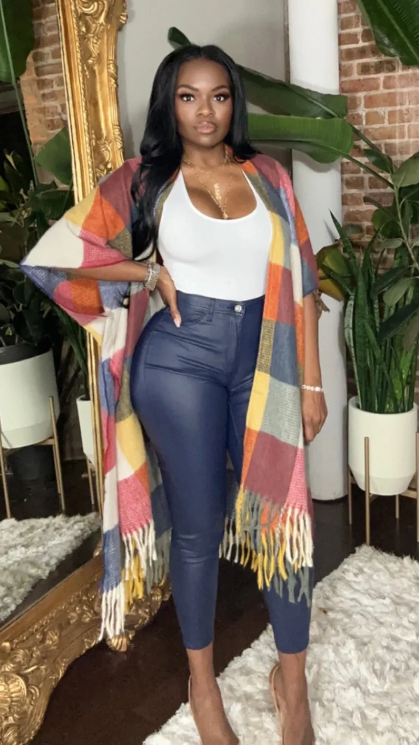 High Waist Vegan Leather  Pants - Navy