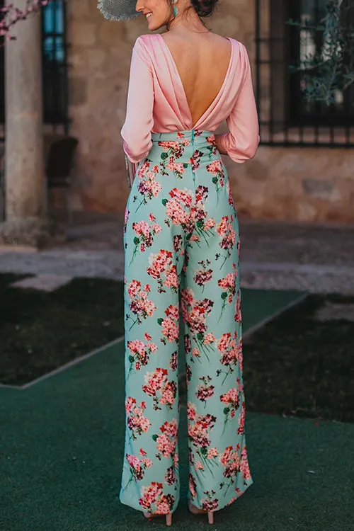High Waist Wide Leg Floral Print Pants