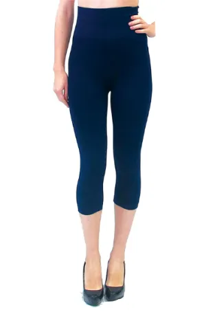 High Waisted 3/4 Length Leggings - Navy