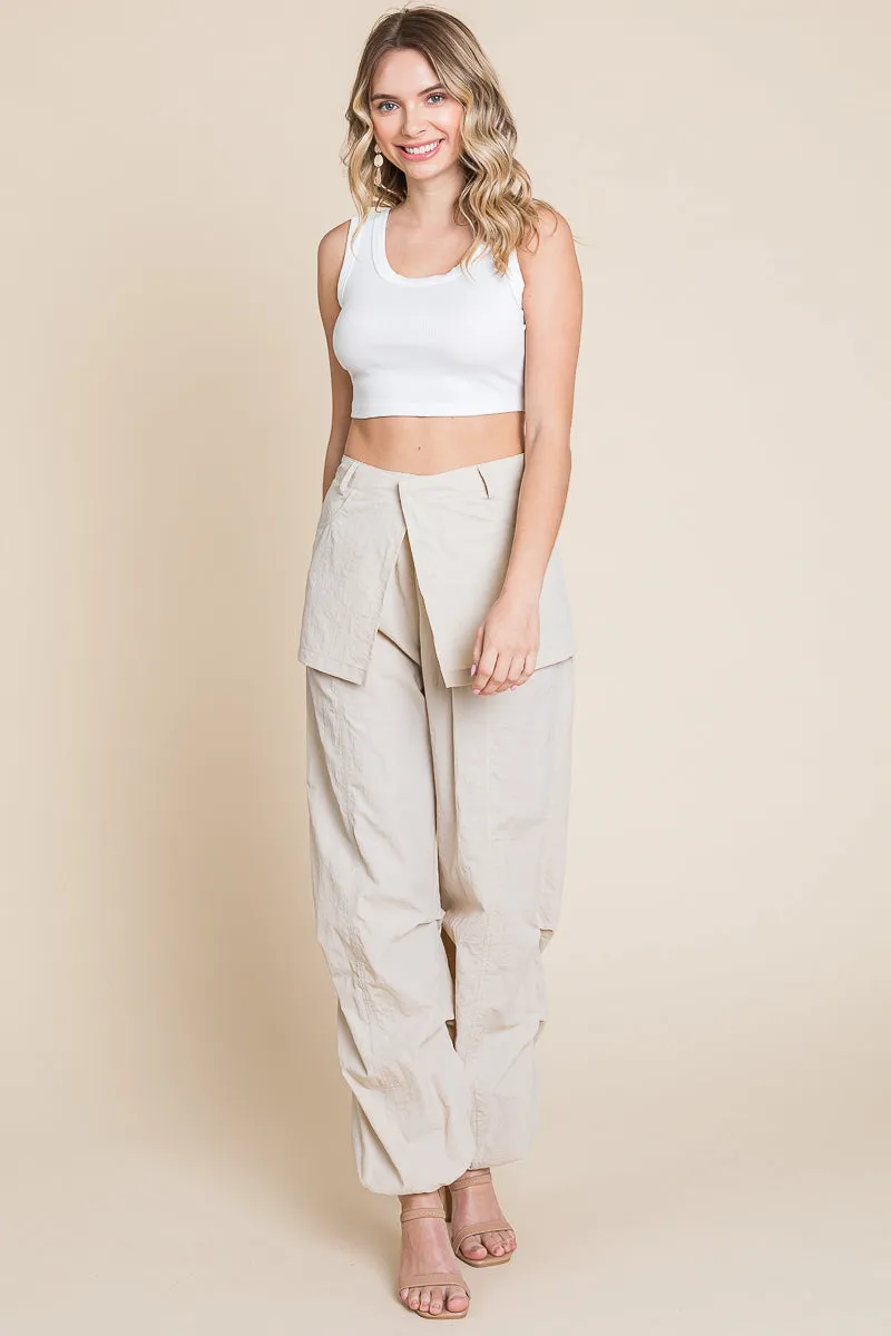 High Waisted Wide Leg Parachute Cargo Pants