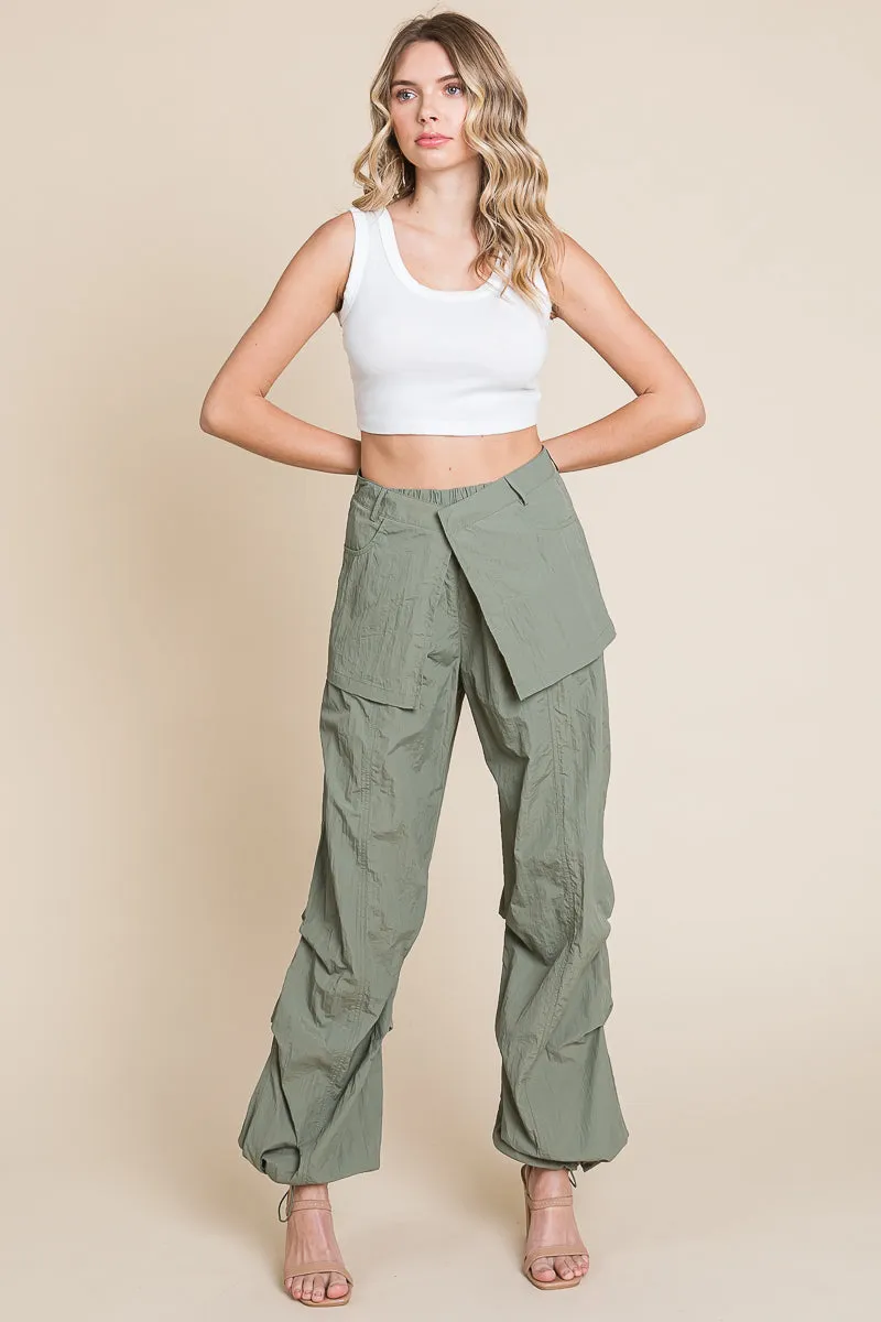 High Waisted Wide Leg Parachute Cargo Pants