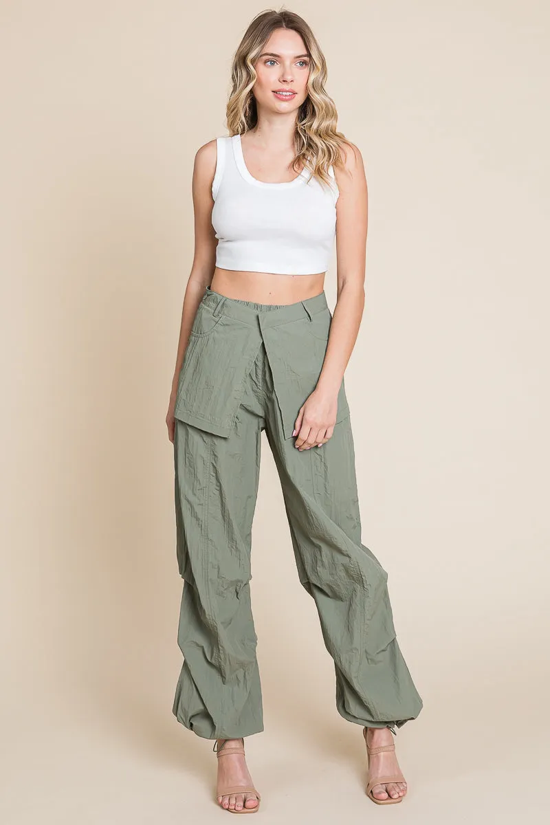 High Waisted Wide Leg Parachute Cargo Pants