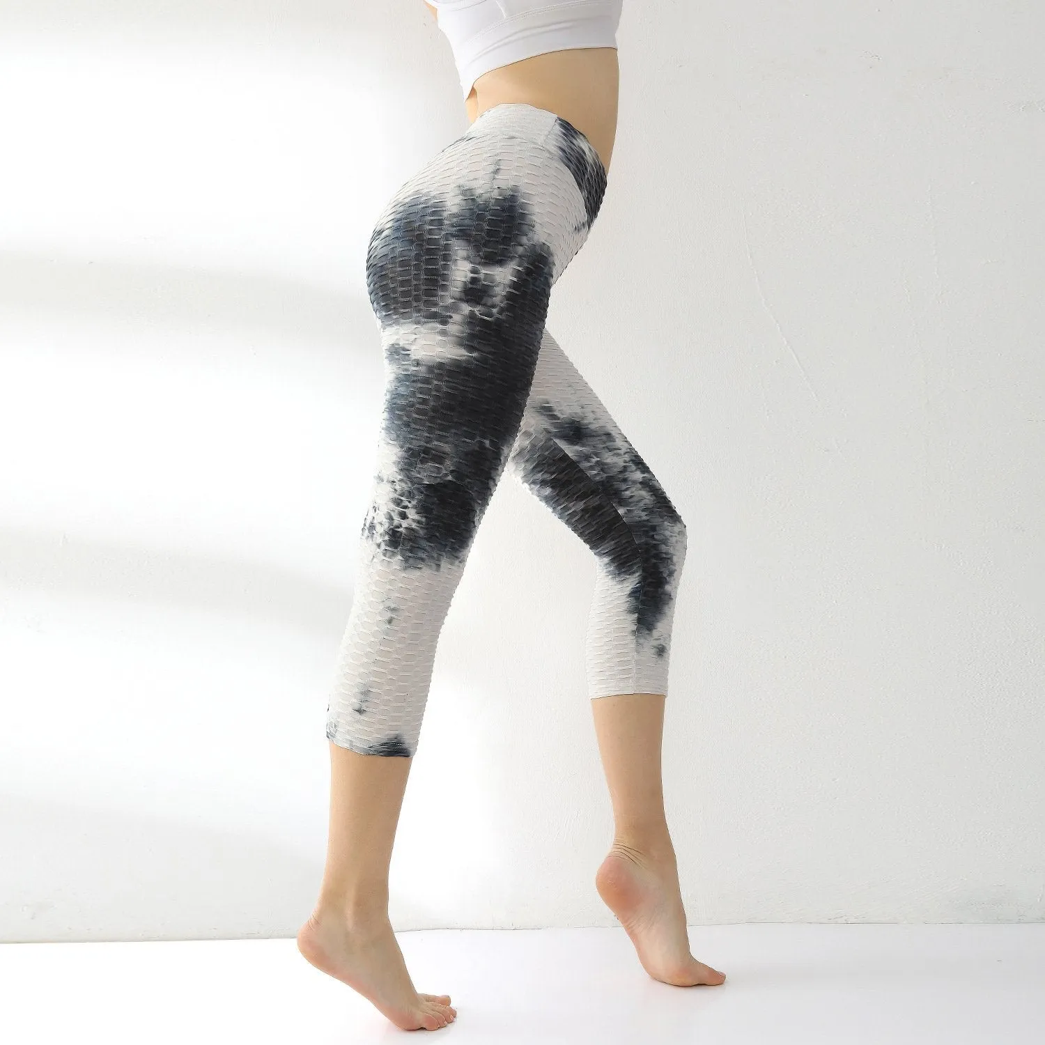 Hip Flattering Yoga Pants Europe Dye Bubble Fitting High Waist Hip-Flattering Leggings Activewear